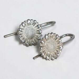 Vintage Sterling Silver Sunflower Dangle Earrings Salerno Italy French Hooks